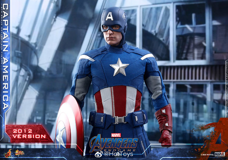 Captain America wearing helmert and holding shield